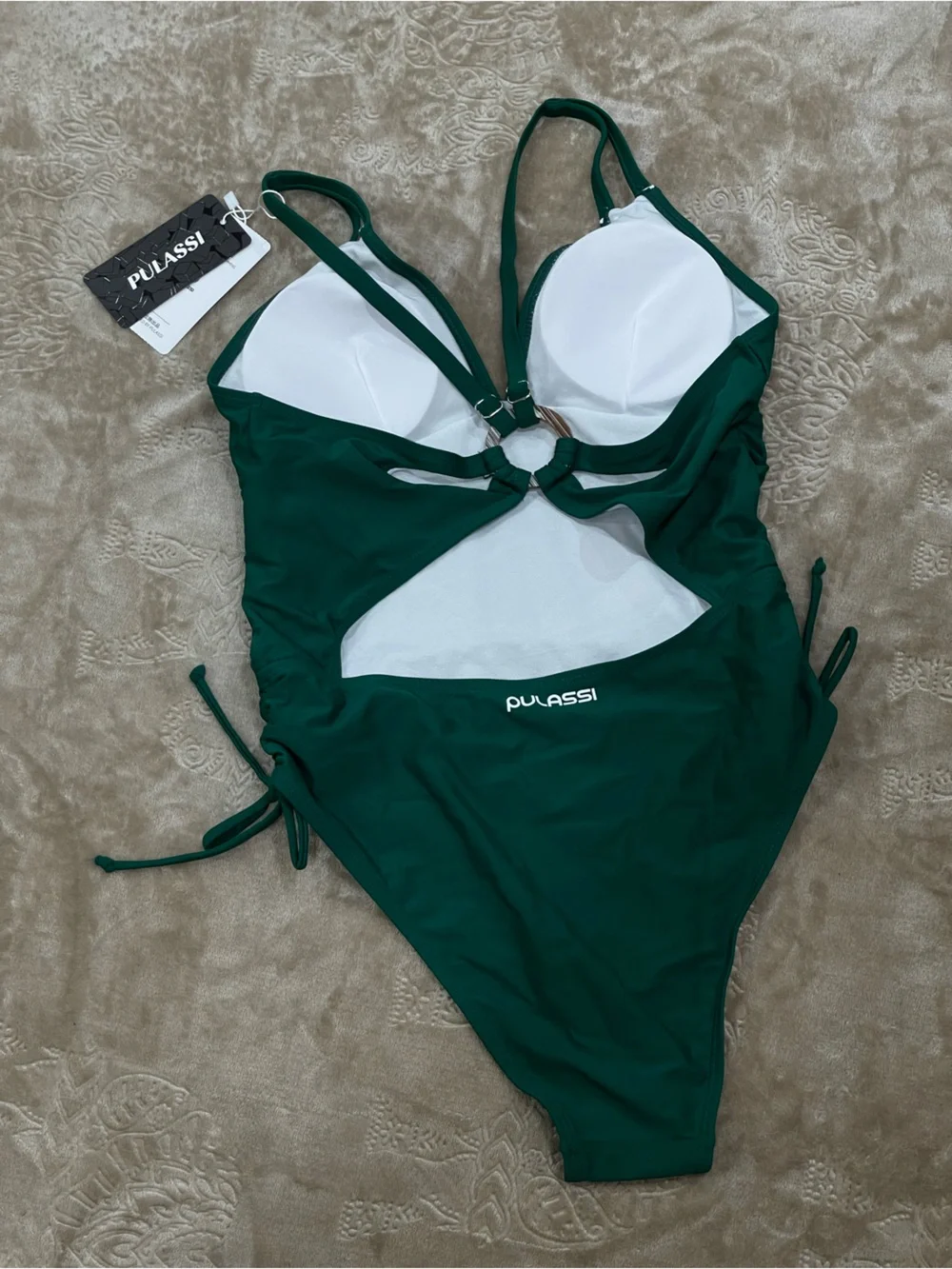 NWT Size M Pulassi Women’s Green V-Neck One-Piece Tummy Control Swimsuit